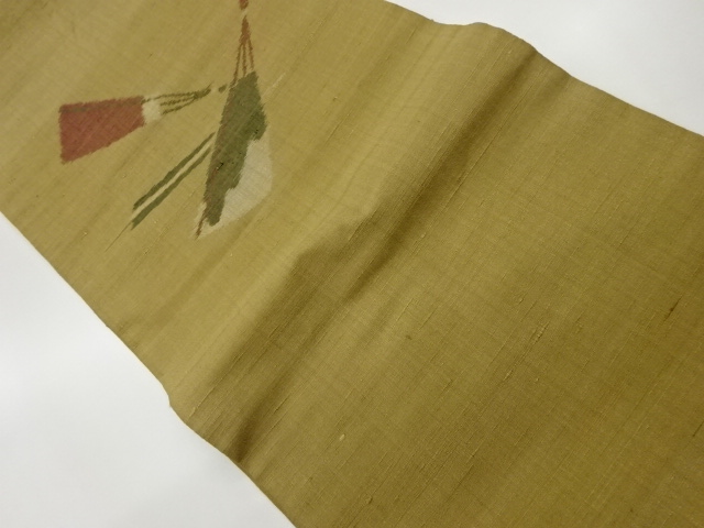 手織り紬扇模様織出し開き名古屋帯（額縁仕立て）